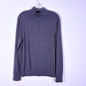 J. Crew Men's Grey Half Zip Merino Wool Sweater Like New Large